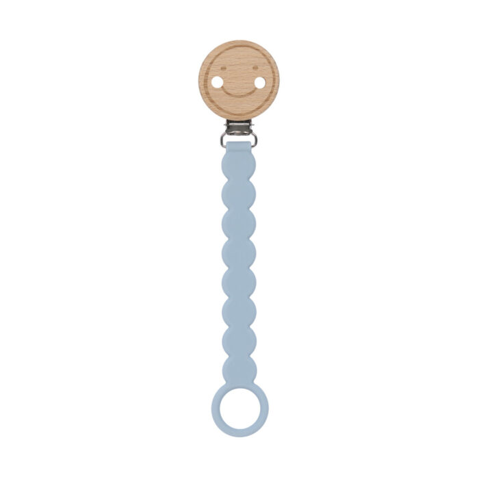 Attache sucette Bois/Silicone Tiny Smile bleu poudré (Lassig)
