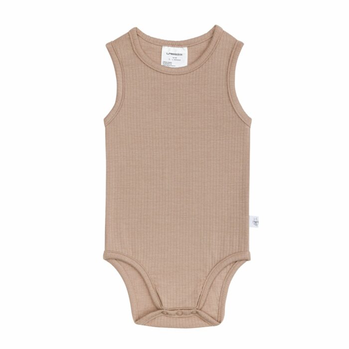 Body bébé sans manches, côtelée, brun clair  (Lassig)
