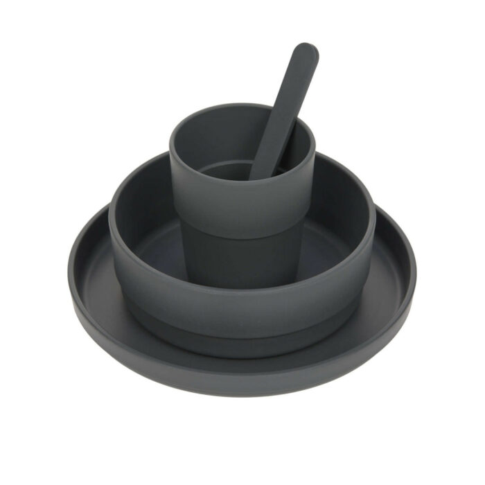 Coffret repas enfants (assiette, bol, tasse, cuillère), Uni anthracite (Lassig)
