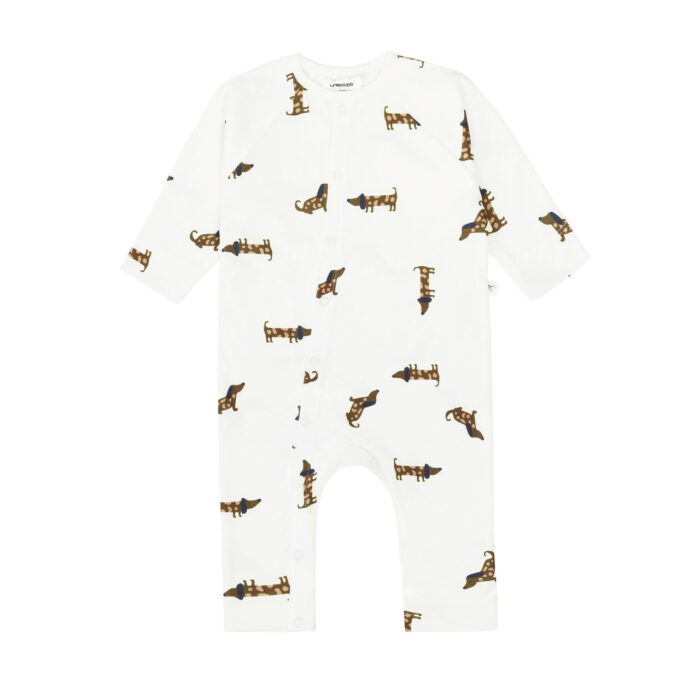 Grenouillère bébé - bio boton, Chien beige (Lassig)