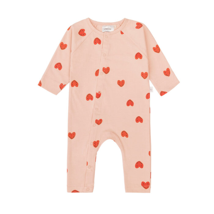 Grenouillère bébé - bio boton, Coeur rose (Lassig)