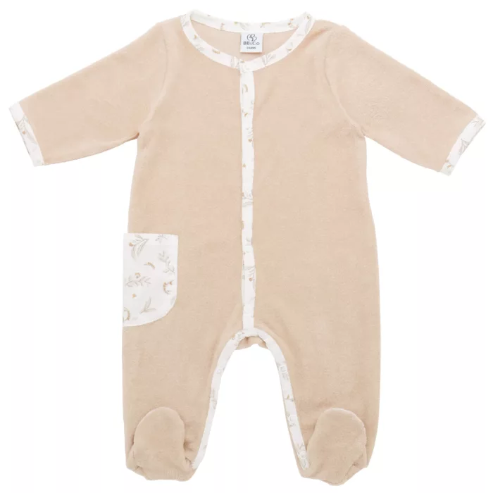 Dors-bien hiver en maille bouclette biscuit / imp. feuilles – Daydream (BB and Co)