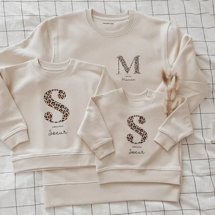 Sweat Bébé Initiale LÉOPARD motif en grand (Mon petit Léon)