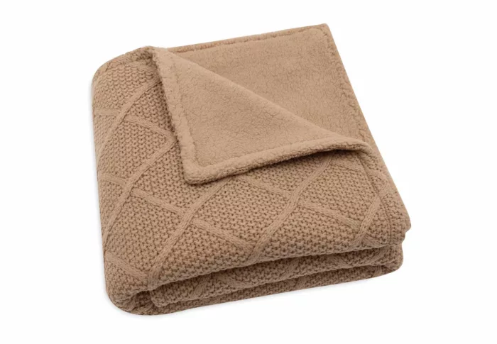 Couverture Berceau 75x100cm Check Knit - Biscuit/Teddy Fleece (Jollein)