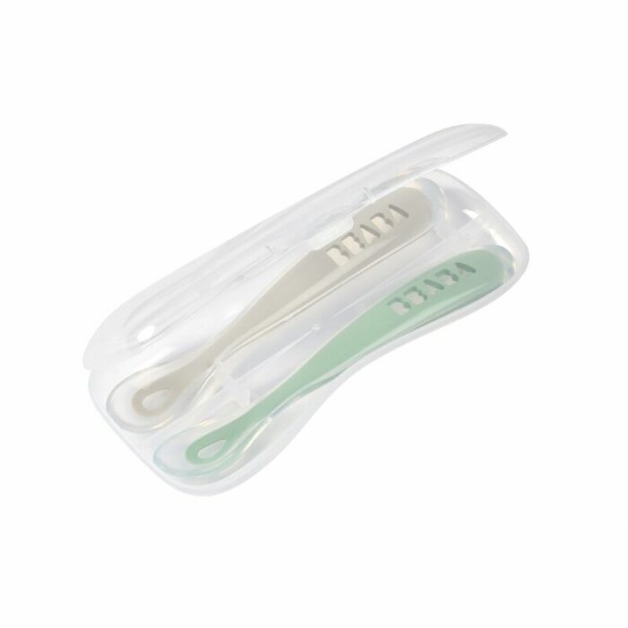 Lot de 2 cuillères 1er âge silicone avec boite de transport (Béaba)