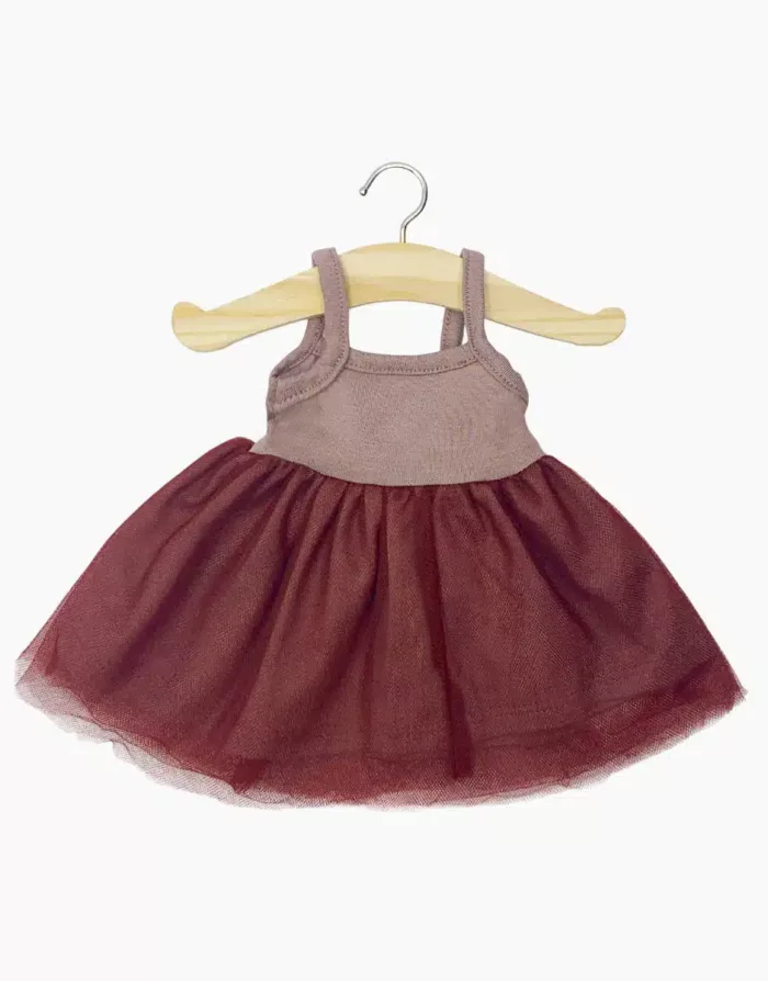 Tutu Rosella en jersey orchidée foncée et tulle bordeaux (Minikane)