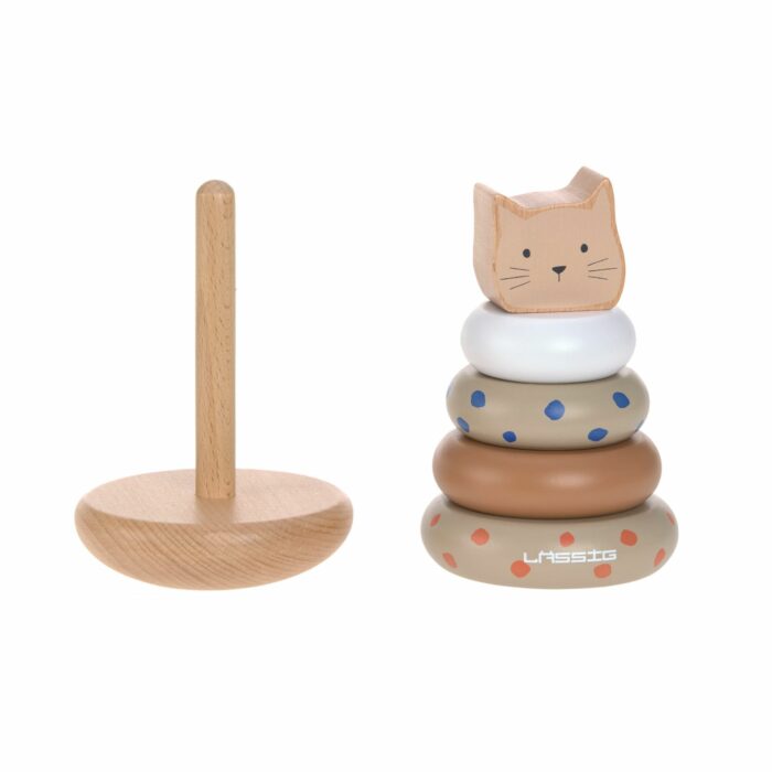 Tour d'anneaux empilables en bois - Little Mateys, Chat (Lassig)