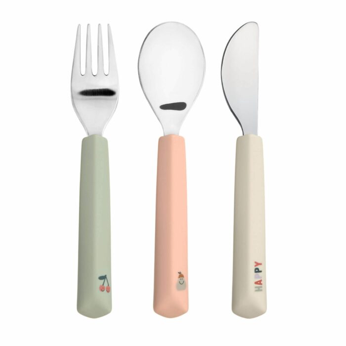 Couverts en silicone (3 pcs) - Happy Fruits, Cerise (Lassig)