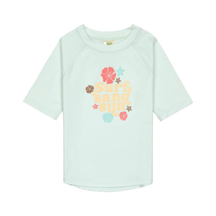 T-shirt de bains à manches courtes enfants (anti-UV) - Fleurs, vert écume (Lassig)