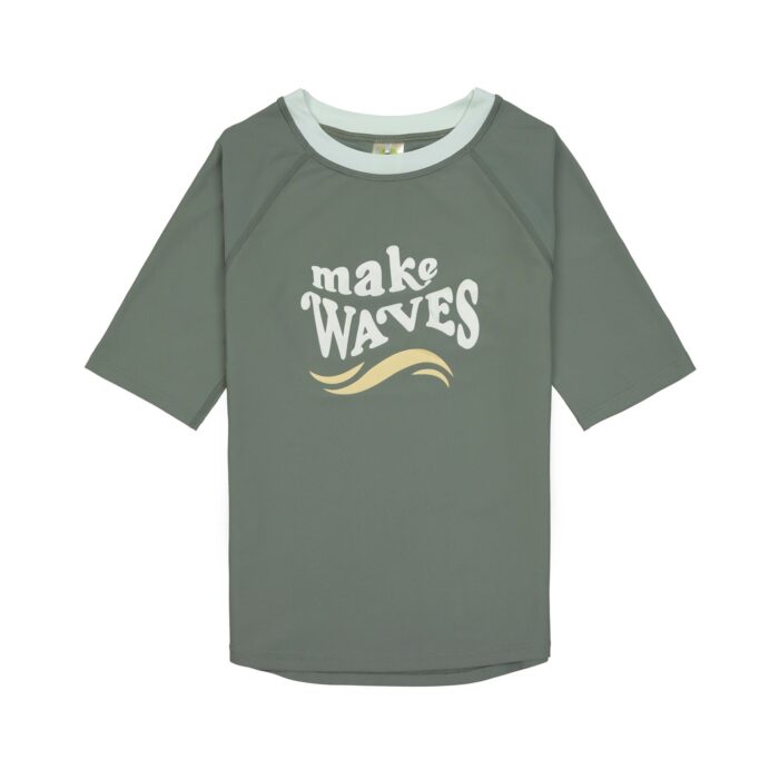 T-shirt de bains à manches longues enfants (anti-UV) - Vagues, olive foncé (Lassig)