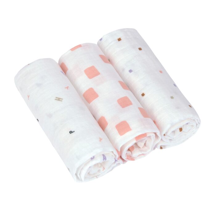 Langes bio coton (3 pcs) 60 x 60 cm - Happy Fruits, Pêche (Lassig)