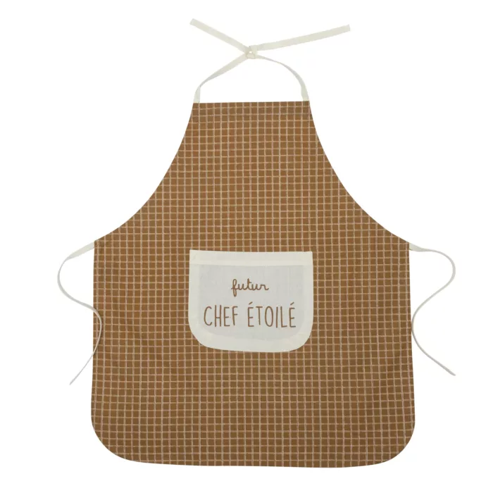 Tablier de cuisine coton enduit “Futur chef étoilé” carreaux cassonade (BB&CO)