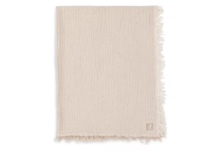 Couverture Gaze De Coton 120x120cm Fringe Stripe - Biscuit (Jollein)