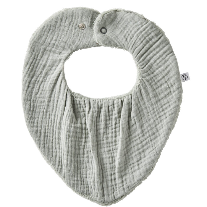 Bavoir-bandana réversible en bambou et gaze vert de gris (BB&CO)