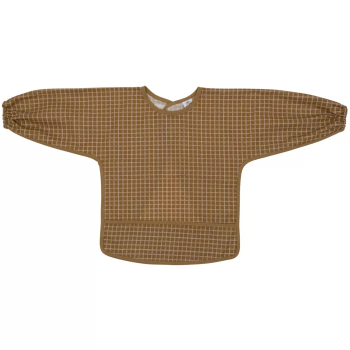 Bavoir-tablier à manches longues imprimé carreaux caramel (BB&CO)