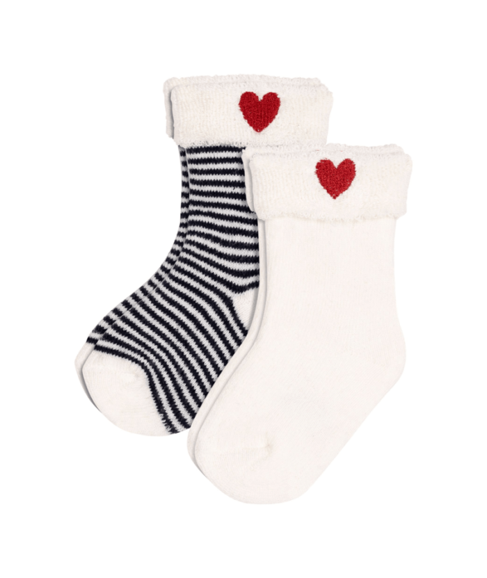 2 PAIRES CHAUSSETTES MARIN/COEURS (Petit Bateau)