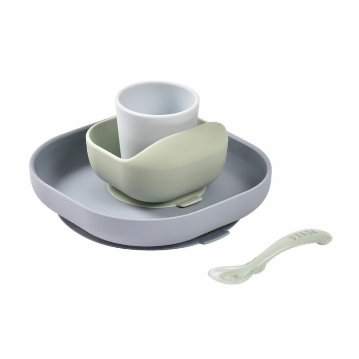 Coffret repas silicone 4 pièces - Galet (Beaba)