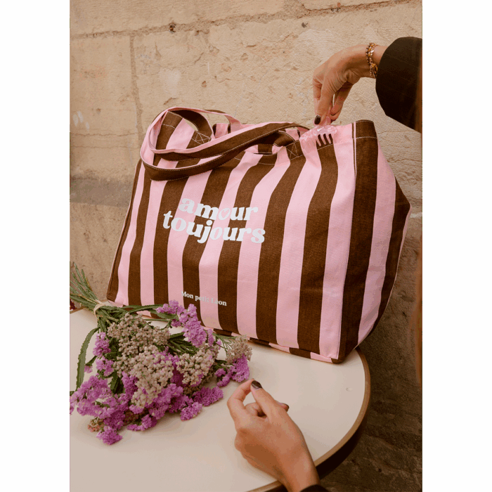 Sac cabas brun/rose Amour toujours (Mon petit Léon)