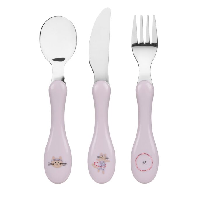 Couverts enfants inox (3 pc) - Tiny Team, Chat (Lassig)