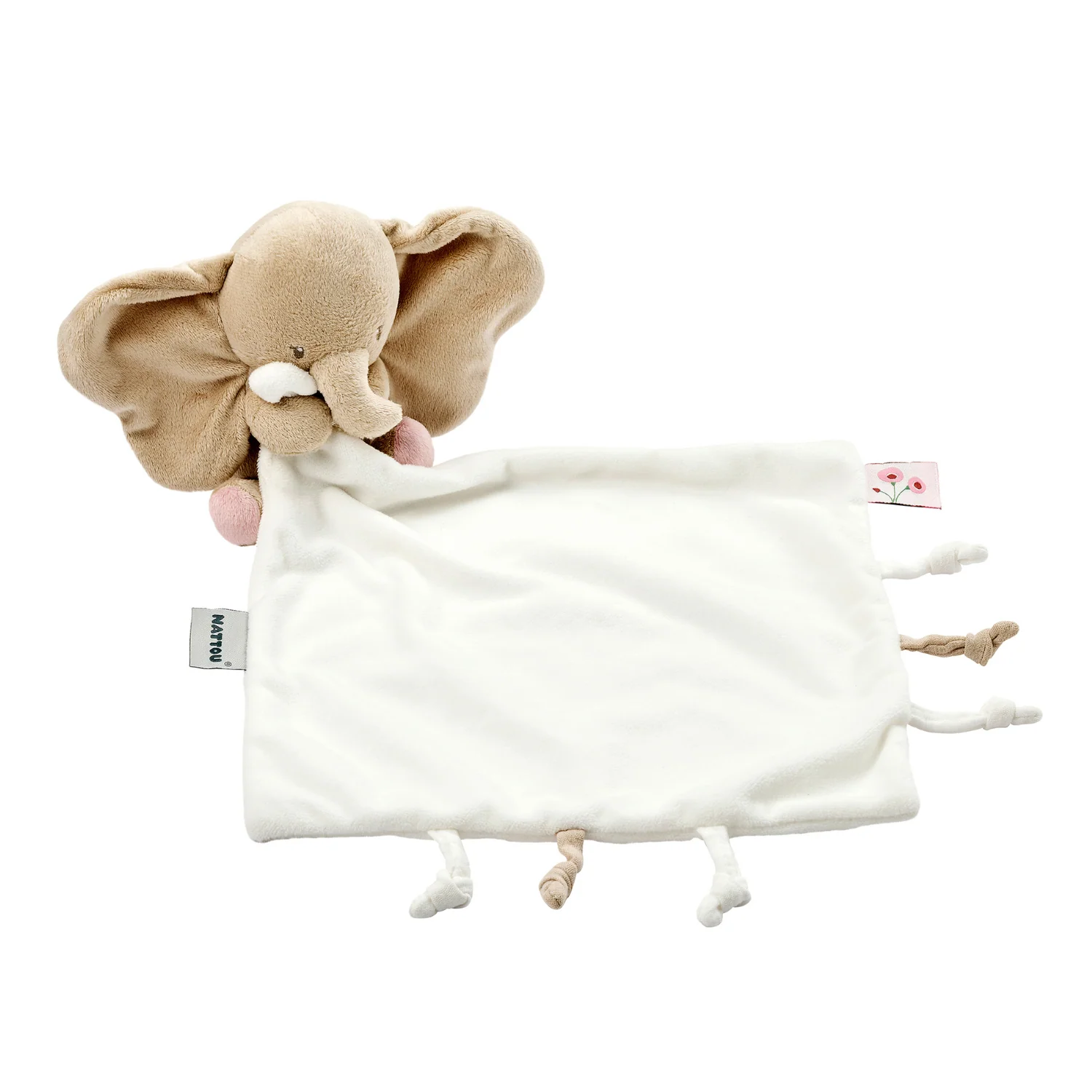 FanFan Doudou bébé avec Peluche - 27 x 27 cm - Doudou Eléphant - Blanc cassé (Nattou)