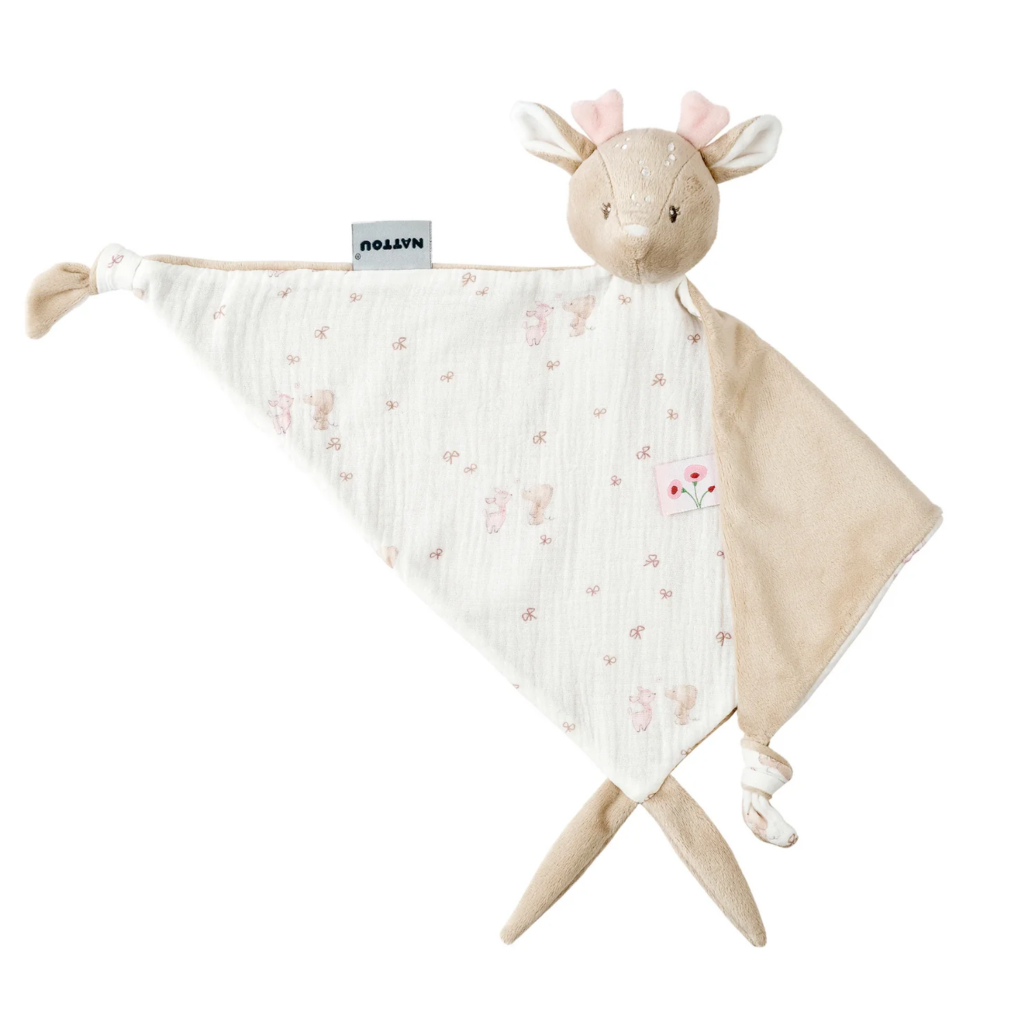 FanFan Doudou Bébé - 65 x 40 cm - Doudou cerf - Rose (Nattou)