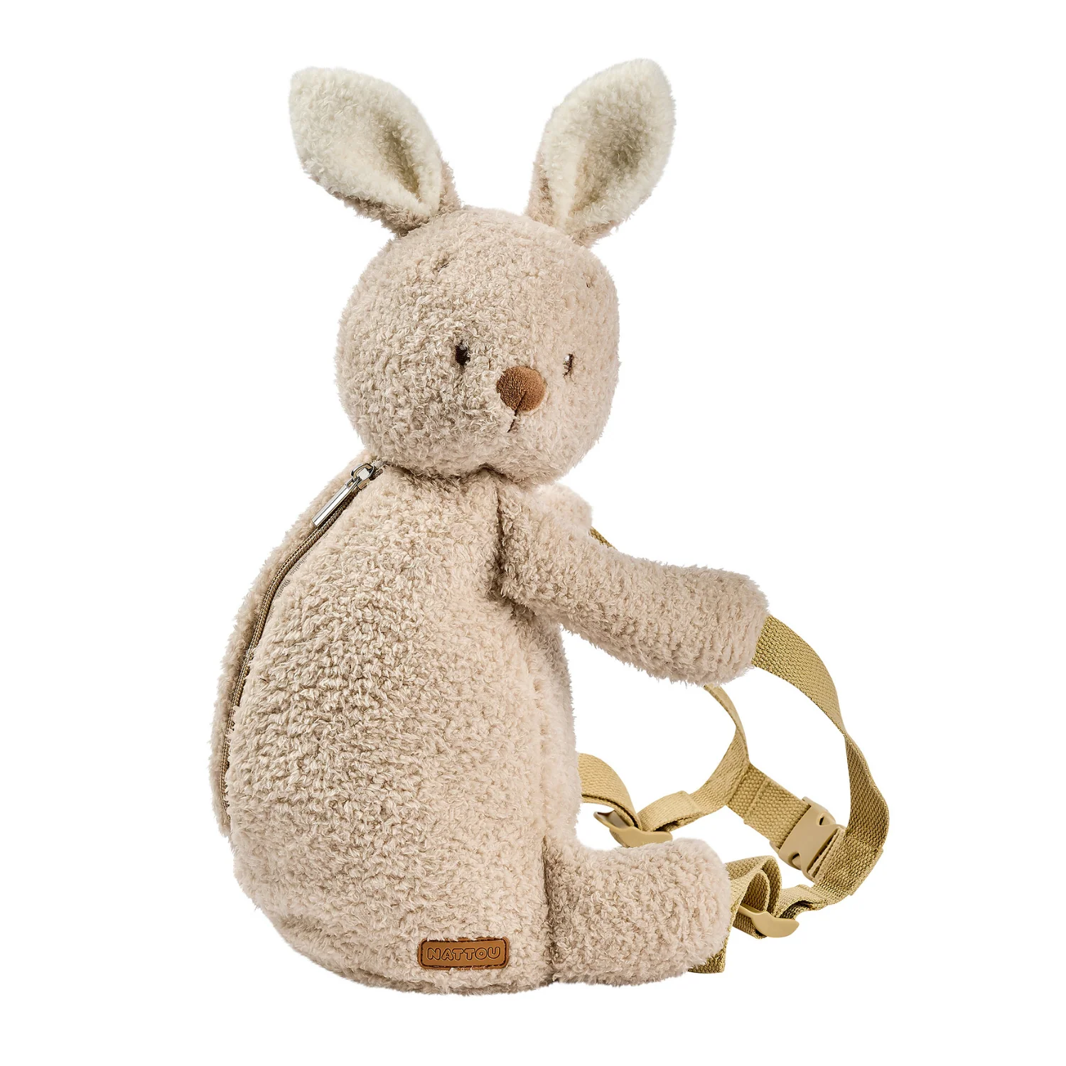TEDDY Sac à dos peluche – 30 cm – Cartable maternelle – Sac lapin doux – Écru (Nattou)