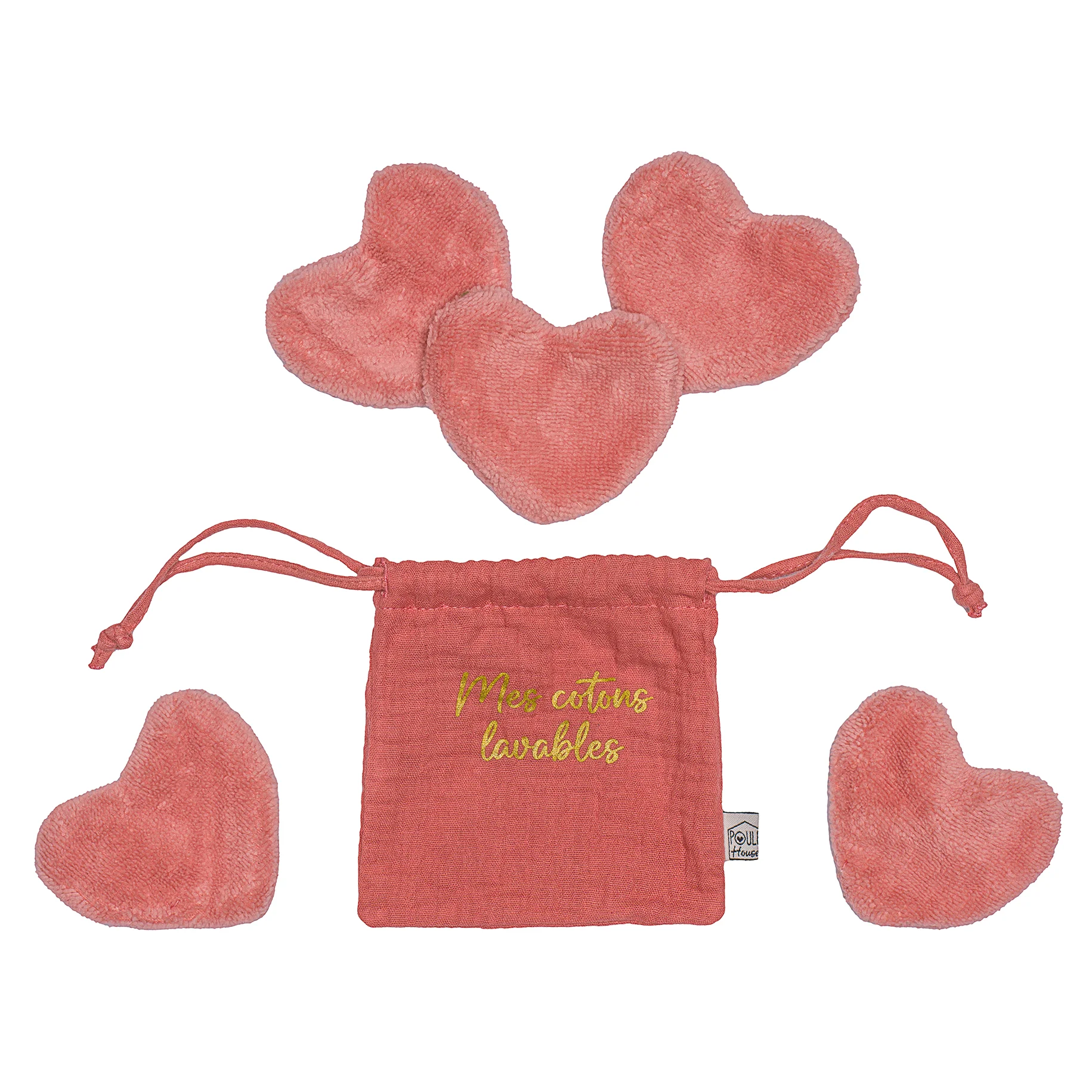 Set 5 cotons lavables forme cœur dans pochon – terracotta ( Bb & Co)