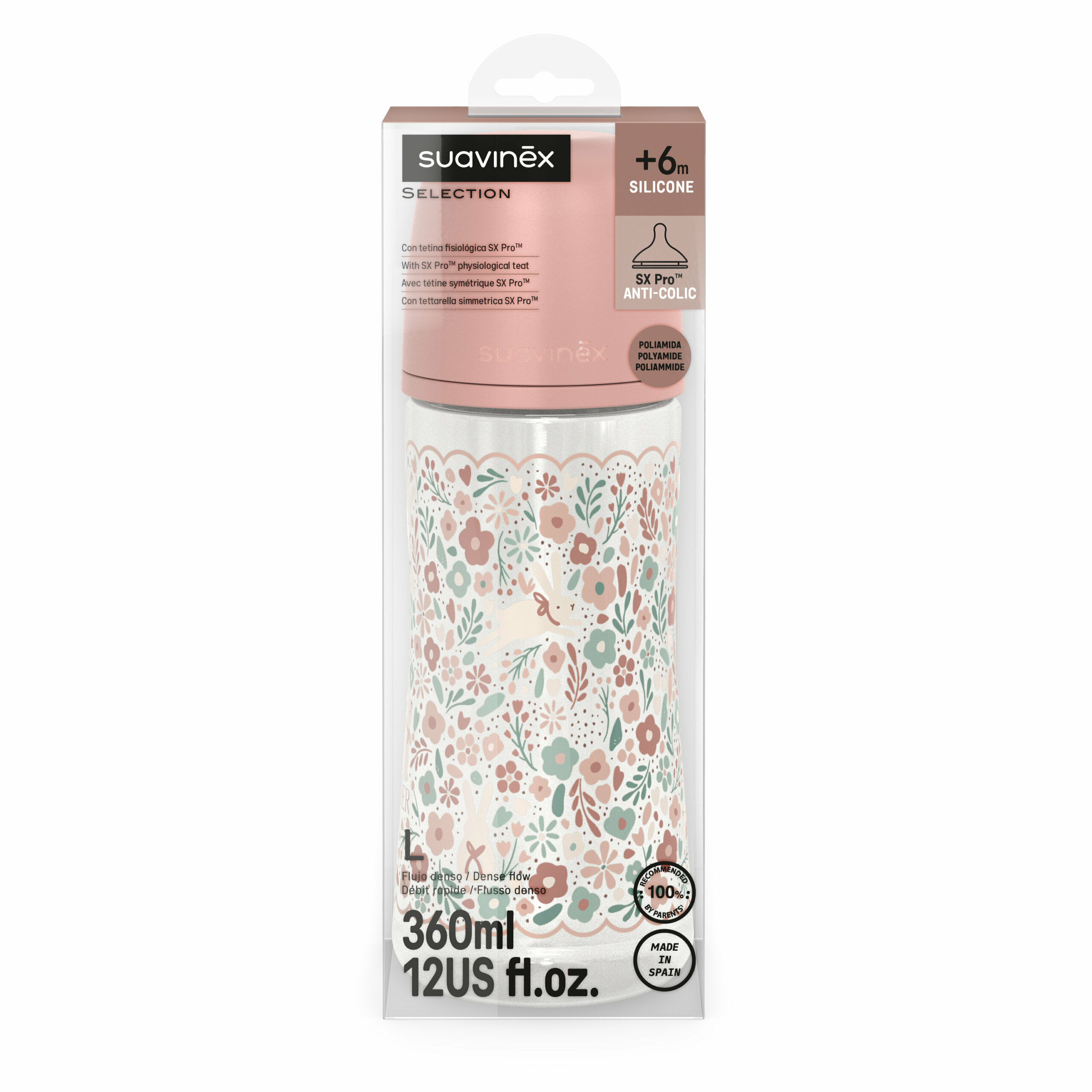 Biberon avec tétine symétrique SX Pro L 360ml Liberty Rose (Suavinex)