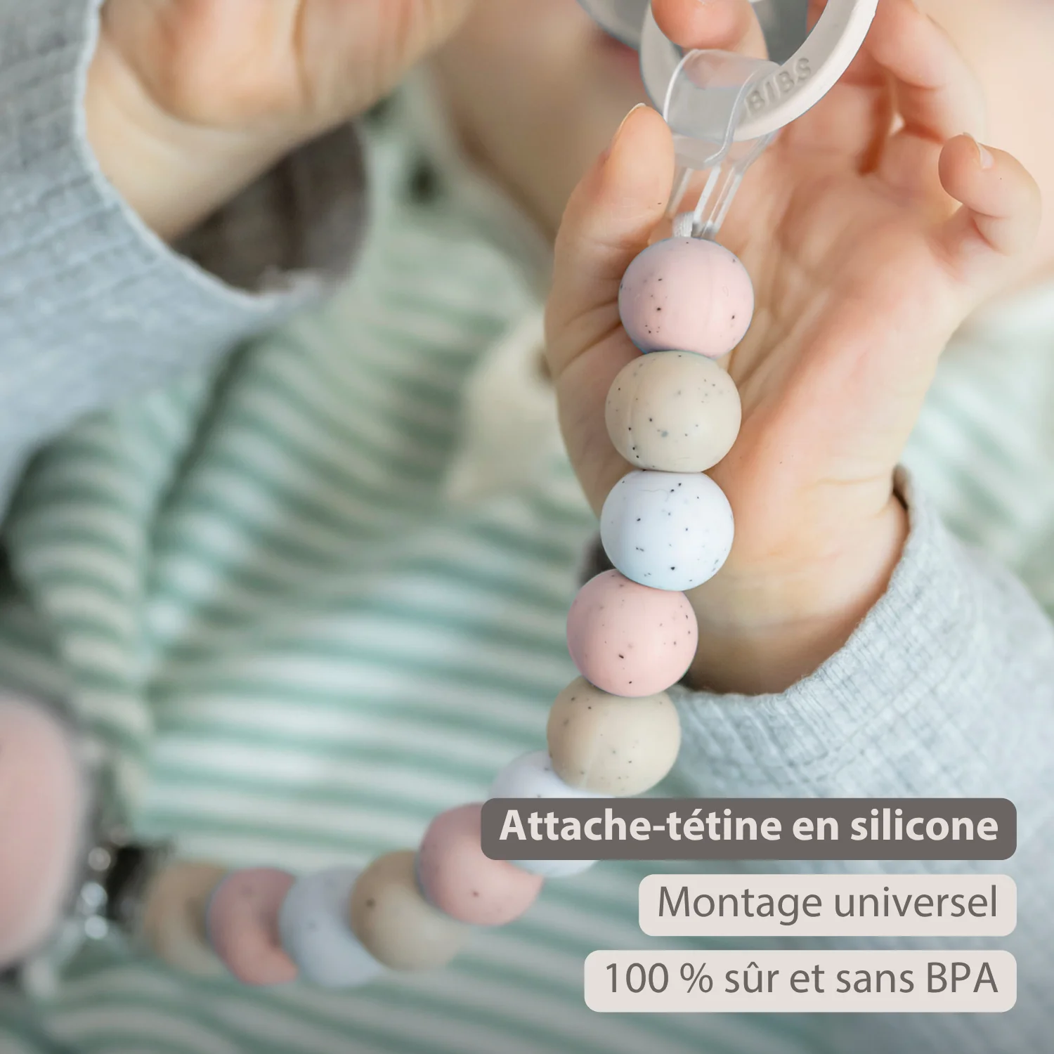 Chaîne de tétine en silicone - 21 cm - Multi rose (Nattou) – Image 2