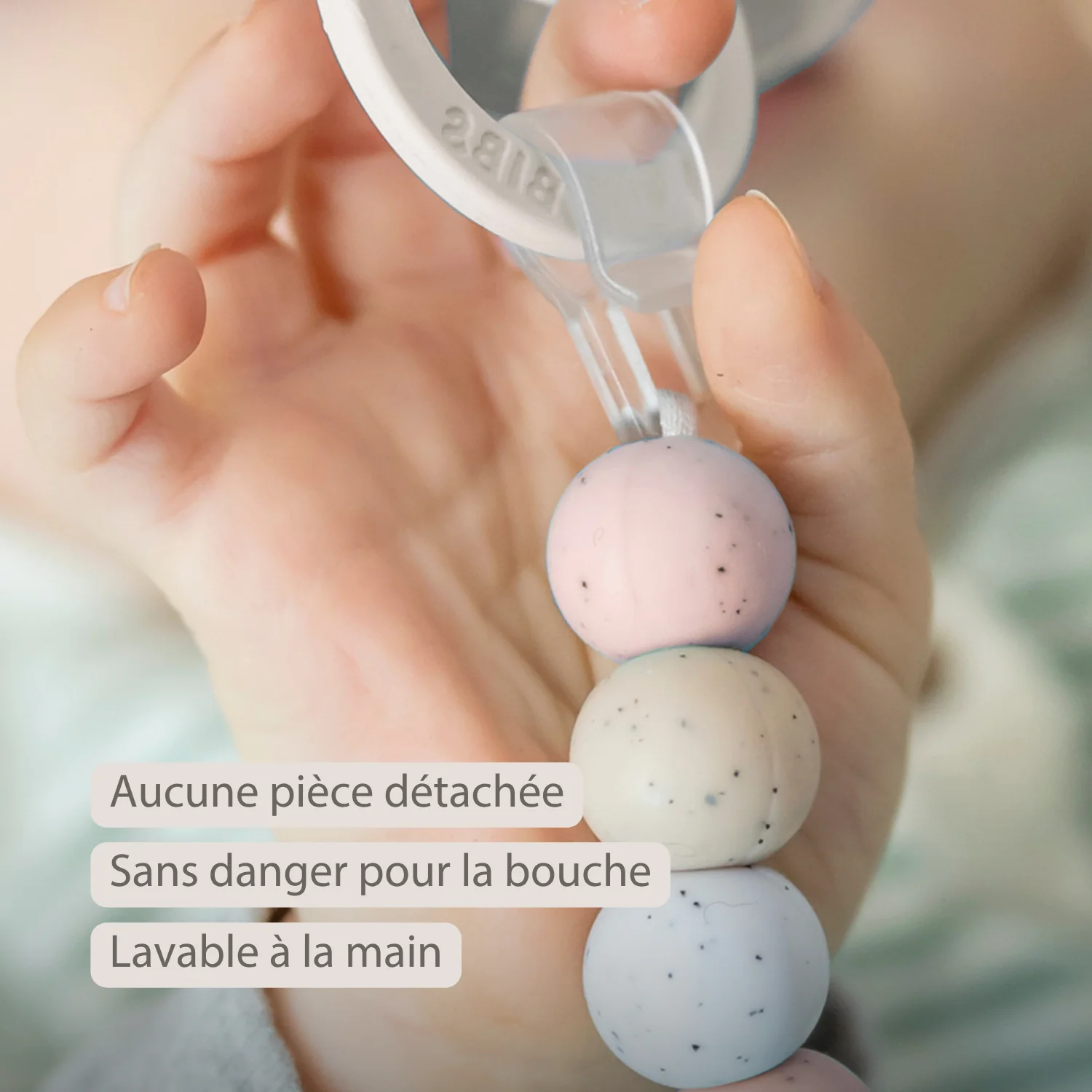 Chaîne de tétine en silicone - 21 cm - Multi rose (Nattou) – Image 3