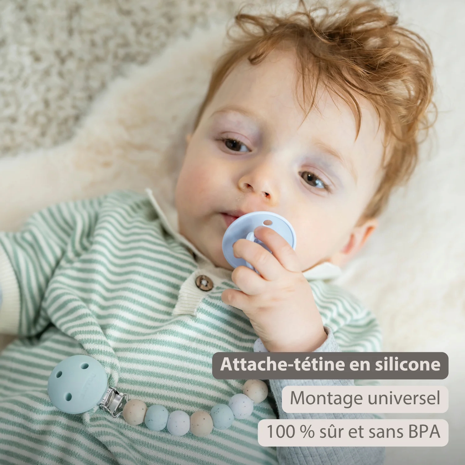 Chaîne de tétine en silicone - 21 cm - Multi vert (Nattou) – Image 2