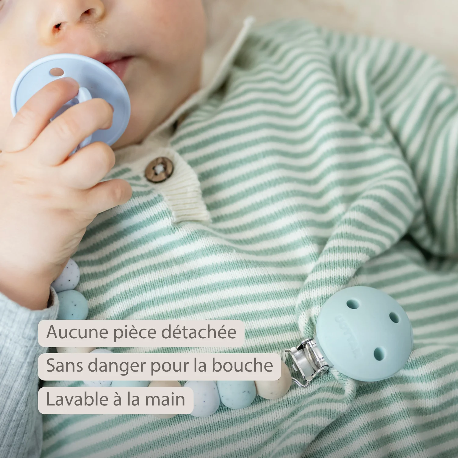 Chaîne de tétine en silicone - 21 cm - Multi vert (Nattou) – Image 3