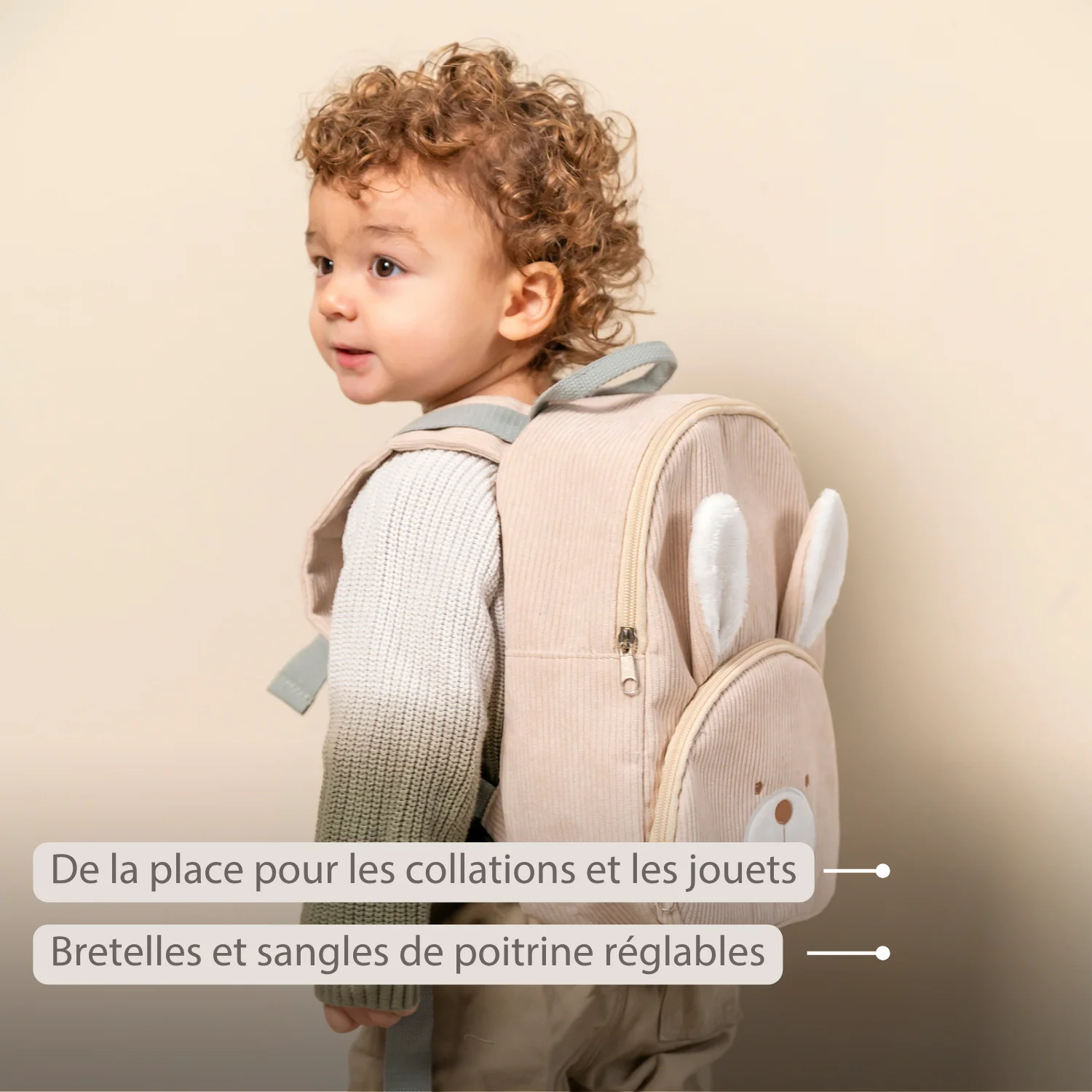Lapidou Sac à Dos - 28 cm - Cartable Maternelle - Sac Lapin Doux - Couleur Sable (Nattou) – Image 3