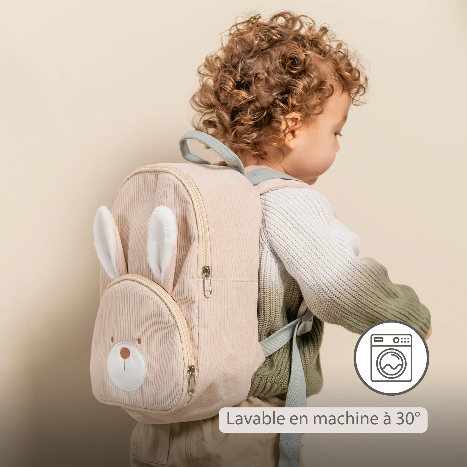 Lapidou Sac à Dos - 28 cm - Cartable Maternelle - Sac Lapin Doux - Couleur Sable (Nattou) – Image 4