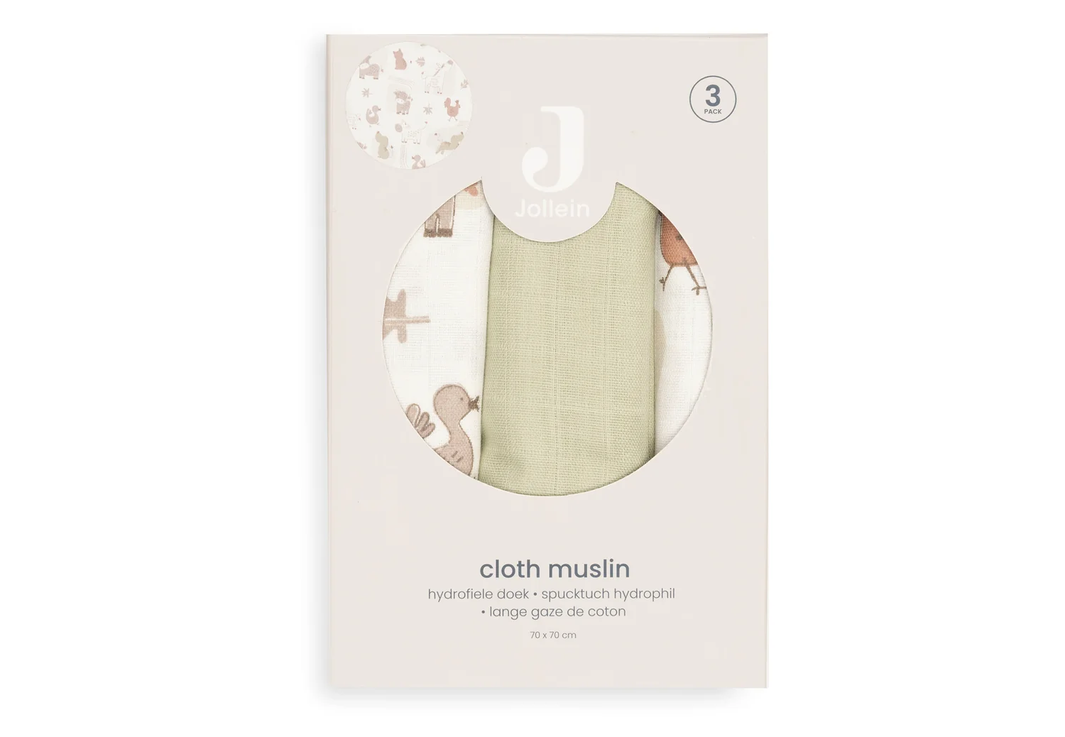 Lange gaze de Coton Small 70x70cm - Barn Buddies - 3 Unités (Jollein)