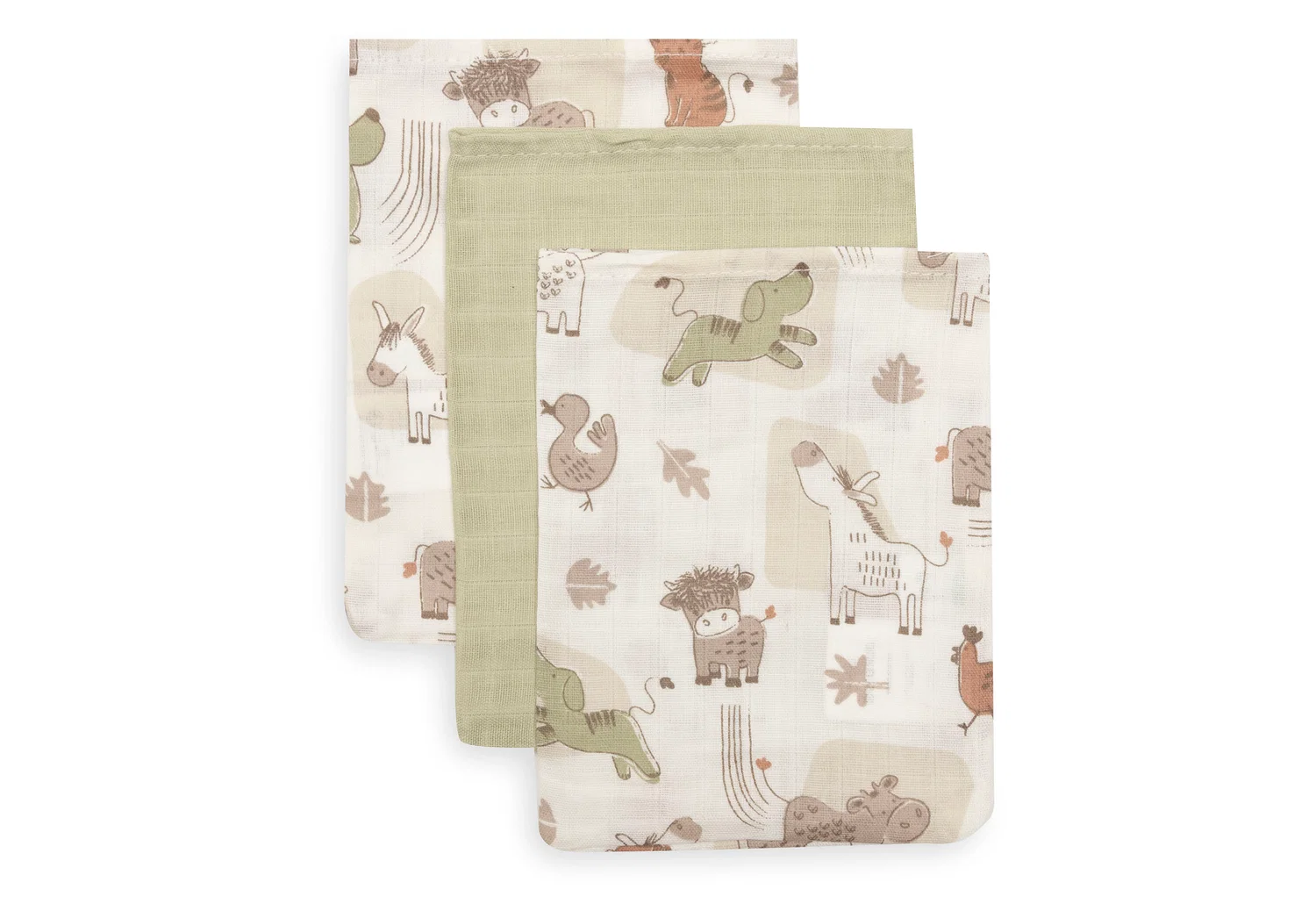 Gant de toilette gaze de Coton 15x20cm - Barn Buddies - 3 Unités ( Jollein ) – Image 2