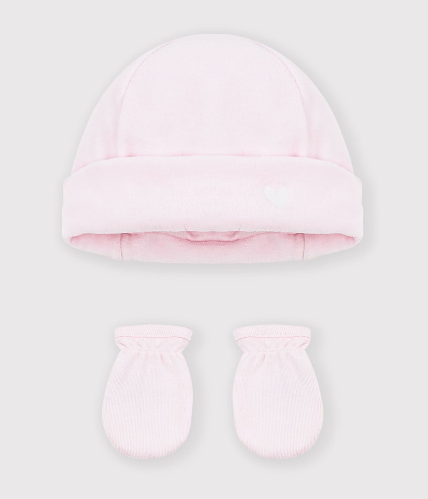 Lot de bonnet et moufles bébé uni Rose T1 AW26 (Petit Bateau)