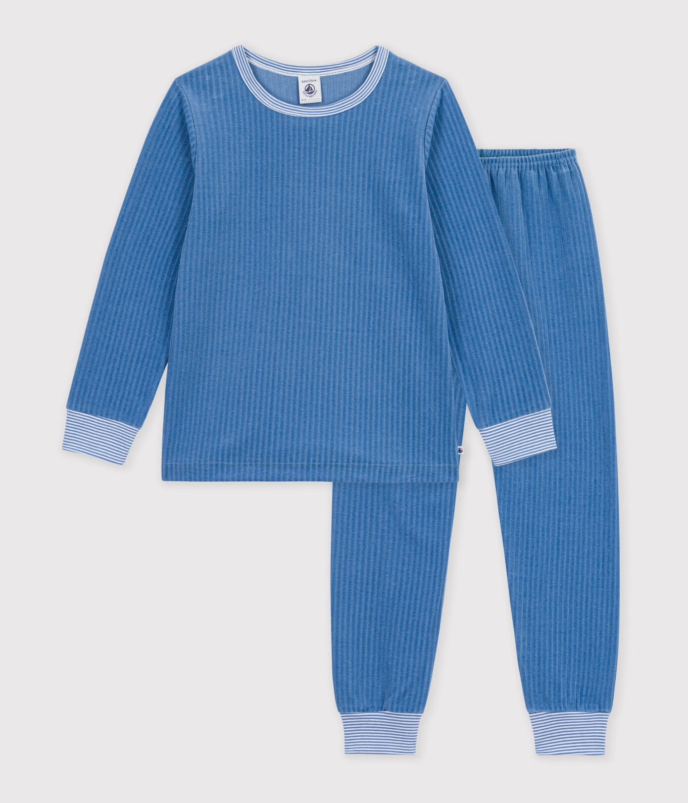 Pyjama enfant en velours côtelé uni Bleu AW26 (Petit Bateau)