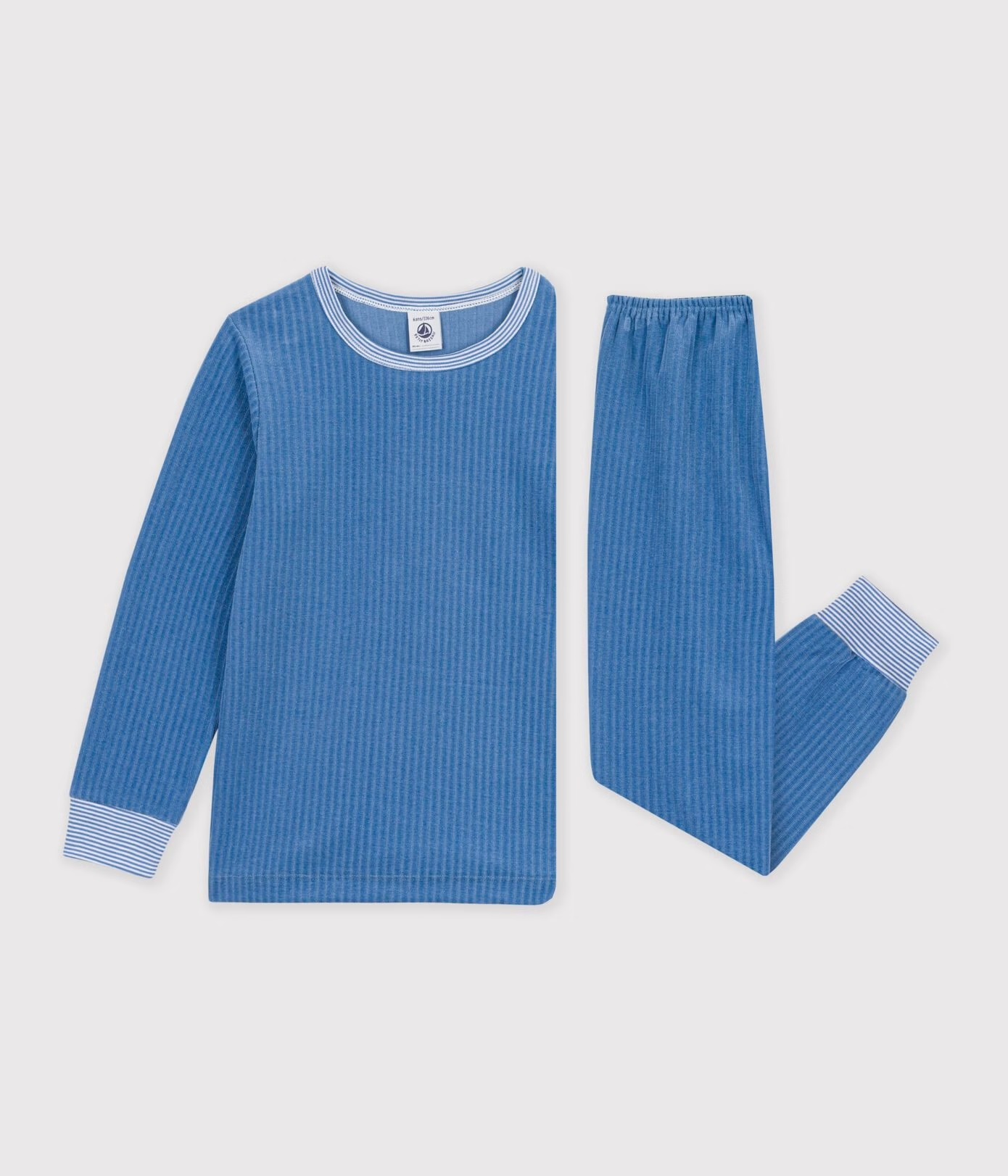 Pyjama enfant en velours côtelé uni Bleu AW26 (Petit Bateau) – Image 2