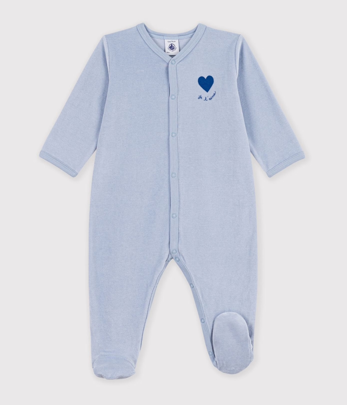 Pyjama bébé en velours uni Bleu avec motif placé AW26 (Petit Bateau)