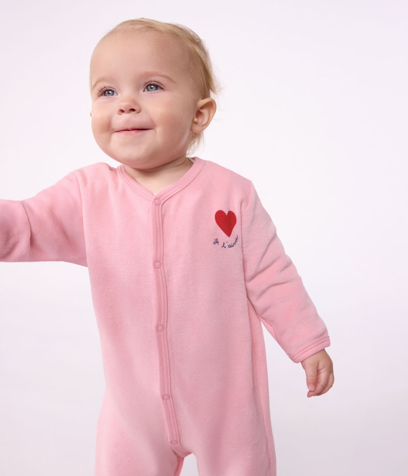 Pyjama bébé en velours uni Rose avec motif placé AW26 (Petit Bateau) – Image 2