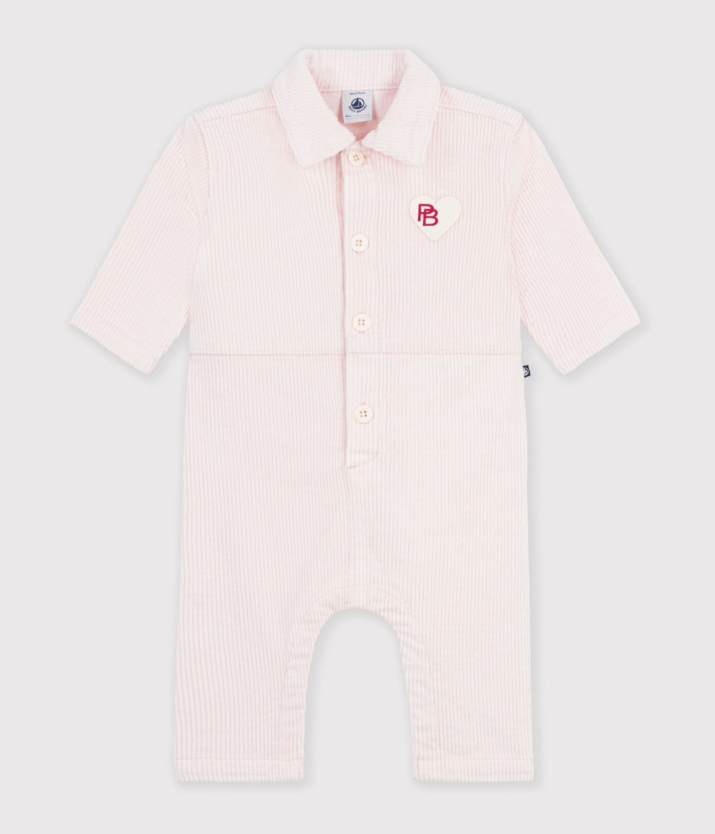 Combinaison longue bébé en velours uni Rose Clair AW26 (Petit Bateau)