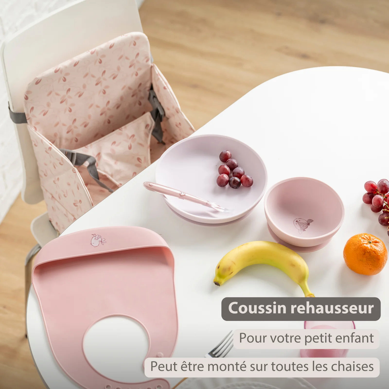 Rehausseur de Chaise Pliable pour Chaise de Salle à Manger - Siège Imperméable avec Harnais de Sécurité - Rose avec Pétales (Nattou) – Image 2