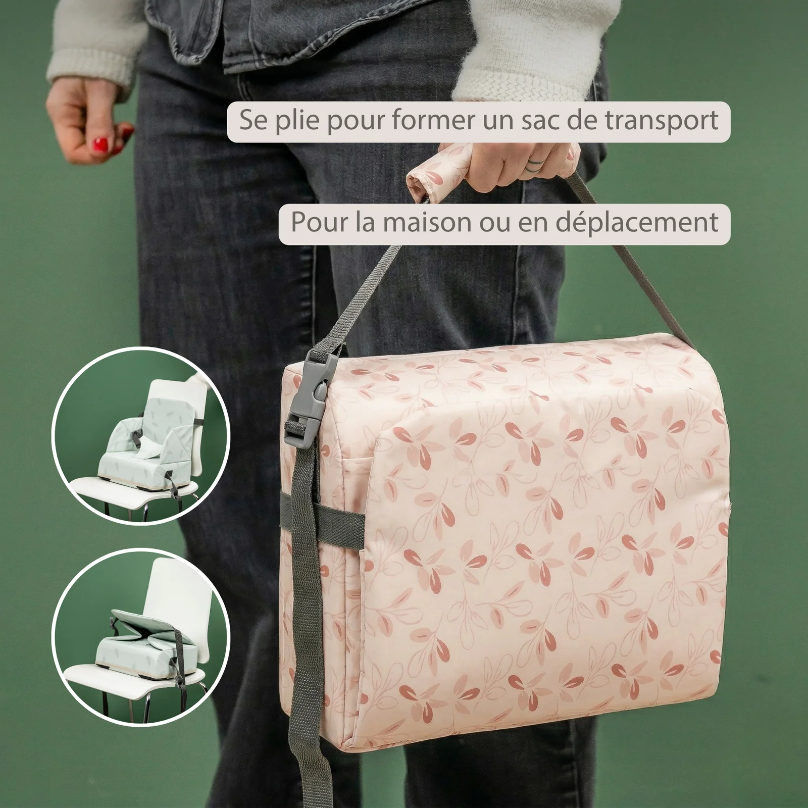 Rehausseur de Chaise Pliable pour Chaise de Salle à Manger - Siège Imperméable avec Harnais de Sécurité - Rose avec Pétales (Nattou) – Image 5