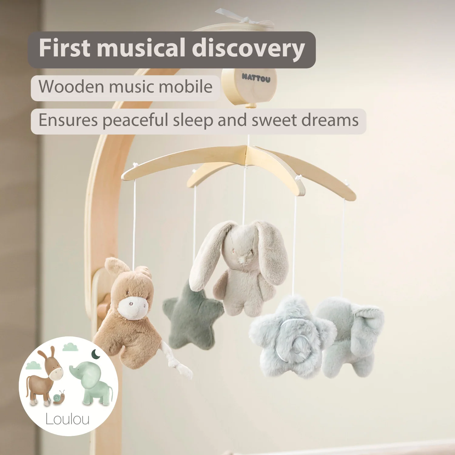 LouLou Musical Mobile - 50 x 40 x 74 cm - Soft Colours (Nattou) – Image 4